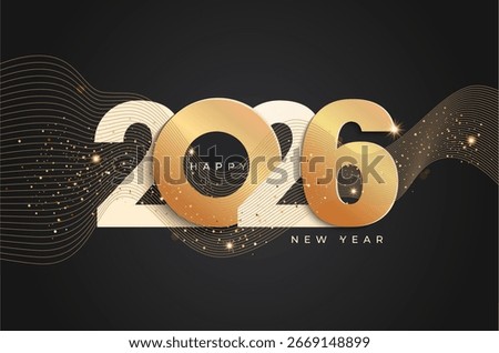 2026 New Year elegant banner with waivings shimmer,golden numbers and wishings for your seasonal holidays flyers, greetings and invitations,congratulations card, web and other design templates. Vector