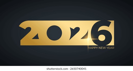 2026 New Year festive background for Happy New Year holiday greetings graphic design. Black and gold colors. Vector illustration.