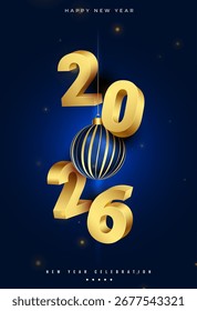 2026 fundo festivo ano novo com xmas bauble vetor