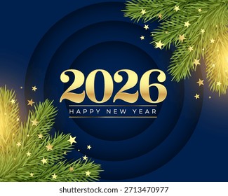 2026 Fondo festivo de año nuevo con hojas de pino Vector
