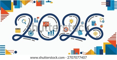 2026 new year goal plan action with target icons, Business plan, financial plan and strategies. Annual plan and development for achieving goal, achievement and success in 2026. Vector illustrator set.