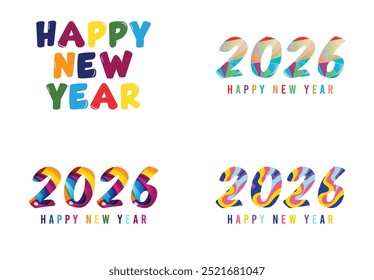 2026 New Year Hand drawn calendar date continuous line. Set of 4 greeting ideas