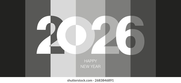 2026 New Year logo design. Modern negative space set of numbers. 2026 year silver gray combination colors and dark gray vector illustration