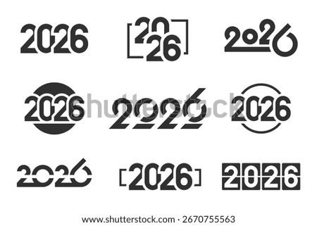 2026 new year logo set. Design elements for calendar, greeting card, invitation, etc. Number of 2026 year design. Vector illustration