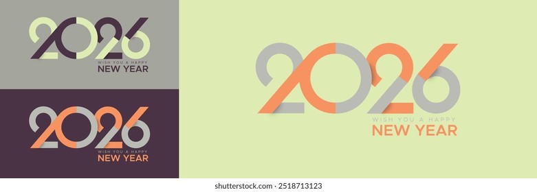 Ano novo 2026 com número plano minimalista. Feliz ano novo 2026 com número de tipo minimalista para o sinal de ano novo e símbolo