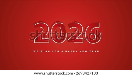 2026 New Year modern gradient red numbers logo concept design on red background with white and red neon light line shaped numbers over all