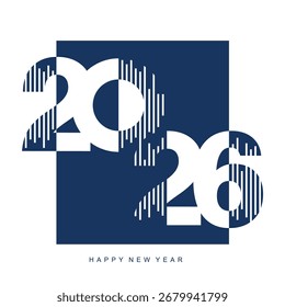 2026 New Year Number Design. 2026 time line sound vibrant typography logo design concept. Modern negative space set of numbers with navy blue and white vector illustration