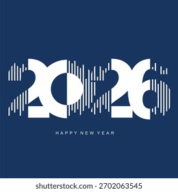 2026 Projeto de Número de Ano Novo. 2026 linha do tempo gráfico barra tipografia vibrante logotipo design conceito. Moderno conjunto de espaços negativos de números com azul marinho escuro profundo e ilustração vetor branco