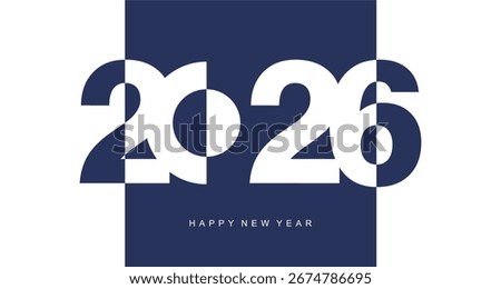 2026 New Year Number Design. Modern negative space set of numbers. Deep dark navy blue and white vector illustration