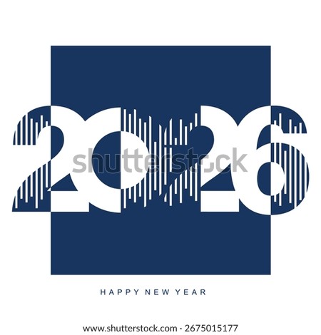 2026 New Year Number Design. 2026 time line sound vibrant typography logo design concept. Modern negative space set of numbers with deep dark navy blue and white vector illustration