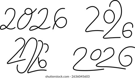 2026 new year number in doodle. Year of fire horse illustration for decoration design mail posts postcards poster print invitation background backdrop wrapping wallpaper banner textile