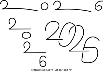 2026 new year number in doodle. Year of fire horse illustration for decoration design mail posts postcards poster print invitation background backdrop wrapping wallpaper banner textile