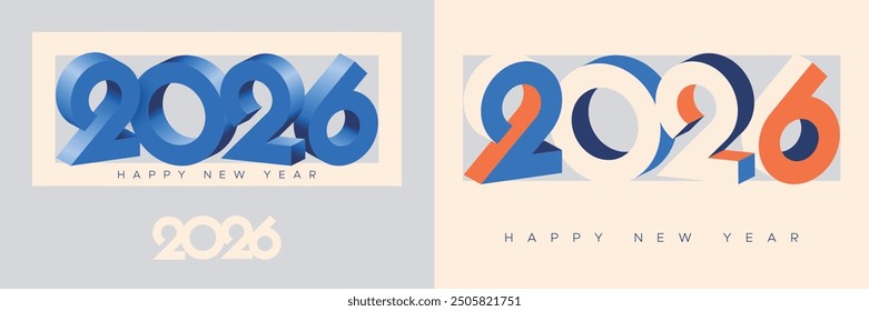 2026 new year with number on art wall concept. Happy new year 2026 modern art banner template. 2026 new year art number on page paper