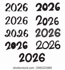 2026 new year number text handwritten illustration