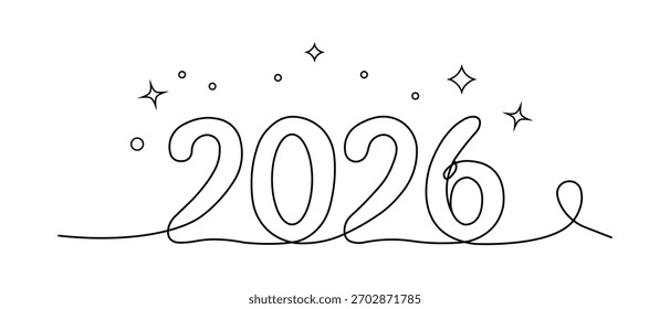 2026 Nuevo año uno Tipografía de arte lineal continua con Ilustración vectorial minimalista brillante