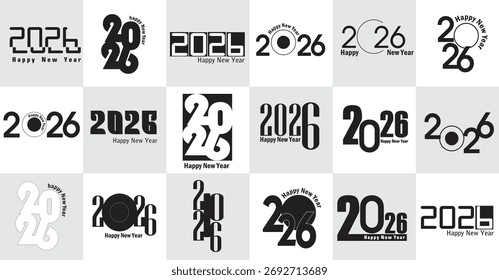 2026 new year set logo collection, new year logo, 2026 vector logo, calendar year, 2026 poster and flyer  2026 symbols, black and white label