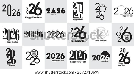2026 new year set logo collection, new year logo, 2026 vector logo, calendar year, 2026 poster and flyer  2026 symbols, black and white label