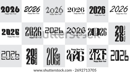 2026 new year set logo collection, new year logo, 2026 vector logo, calendar year, 2026 poster and flyer  2026 symbols, black and white label