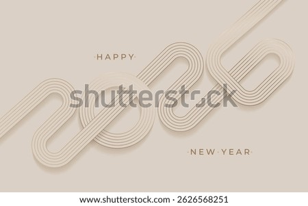 2026 New Year simple linear banner with numbers from golden lines with wishing text. Luxury template for greeting card, invitation, poster, flyer, web. Premium vector design for New year and Christmas