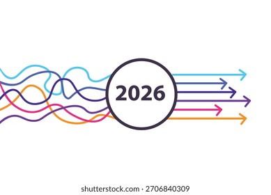 Solución de año nuevo 2026, con la flecha colorida, avance