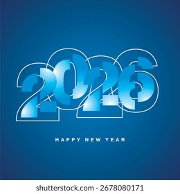 2026 new year stencil number design light blue shining typography design and neon line style numbers. 2026 new year icon logo greetings on blue isolated background