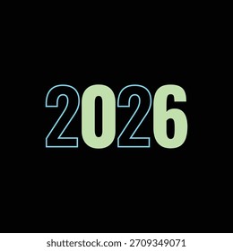 Plantilla de año Nuevo 2026 sobre fondo negro. Nuevo año 2026 Plantilla de publicaciones en redes sociales. Moderno 2026 año de Plantilla
