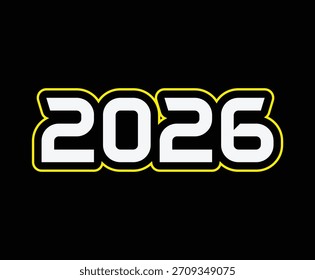 Plantilla de año Nuevo 2026 sobre fondo negro. Nuevo año 2026 Plantilla de publicaciones en redes sociales. Moderno 2026 año de Plantilla
