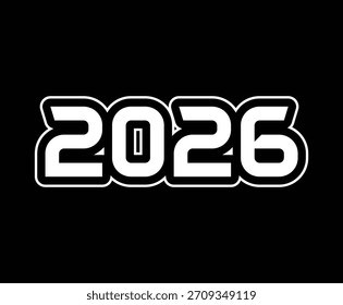 Plantilla de año Nuevo 2026 sobre fondo negro. Nuevo año 2026 Plantilla de publicaciones en redes sociales. Moderno 2026 año de Plantilla
