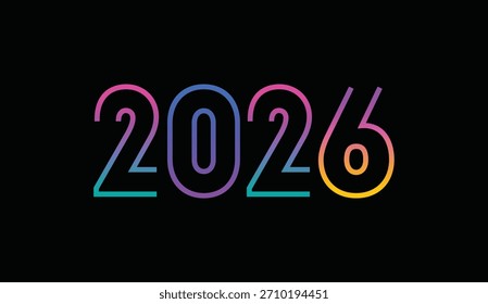Plantilla de año Nuevo 2026 sobre fondo negro.  Moderna Plantilla de 2026 años. Nuevo año 2026 Plantilla de publicaciones en redes sociales
