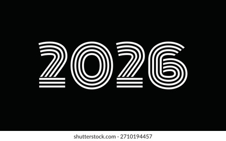 Plantilla de año Nuevo 2026 sobre fondo negro.  Moderna Plantilla de 2026 años. Nuevo año 2026 Plantilla de publicaciones en redes sociales
