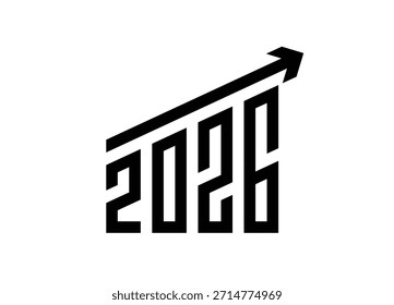 Ilustración vectorial de año nuevo 2026 con flecha ascendente que simboliza el crecimiento, el progreso presupuestario de 2026, el éxito y la planificación futura para los negocios, la marca corporativa y el año Nuevo optimista