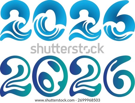 2026 new year vector, water, water wave font, new year vector, celebration, party, new year, ocean, sea, vector illustration.