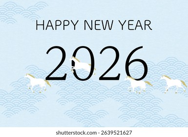 2026 New Year's card, white horses competing, New Year's postcard material, Vector Illustration