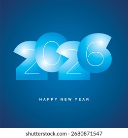 Diseño de número 2026 con combinación de línea azul gorda y blanca Tipografía ultra ligera Logotipo de icono de estilo de diseño brillante azul. Saludos de año nuevo 2026 sobre fondo aislado azul