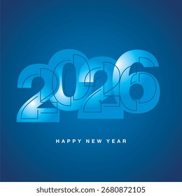 2026 number design with combining blue bold and blue cut out line typography blue shining concept design style icon logo. Abstract 2026 new year greetings on blue isolated background