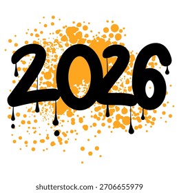 2026 number graffiti with splash background for happy new year