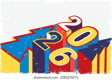 2026 number happy New Year banner, web, invite posters template Layout, greeting card simple 3d organic line, contemporary mid century design