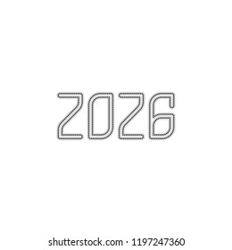 2026 number icon. Happy New Year. Dotted outline silhouette with shadow on white background