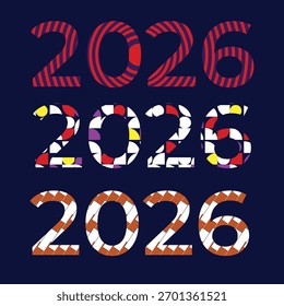 Ilustración vectorial de números 2026; Calendario creativo 2026 para el año nuevo con números modernos; Tipografía elegante para el diseño anual.