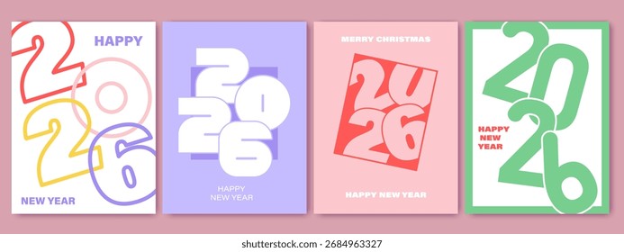 Projeto de números 2026. Ano Novo conceito de cartão mínimo, marca, calendário, cartão de saudação, banner, cartaz.
