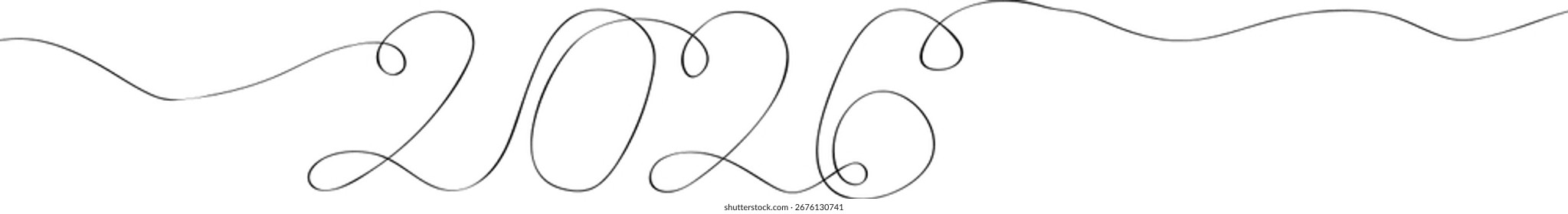 2026 One continuous line drawing symbolizing the New Year. Editable stroke. Simple vector illustration on a transparent background.