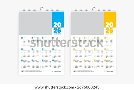 2026 one page wall calendar design template, 2026 colorful abstract creative calendar design