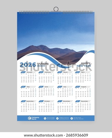 2026 one page wall calendar design template, 2026 colorful abstract creative calendar design