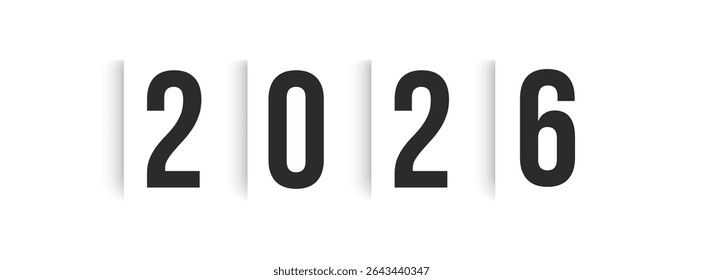 2026 Paper Cut Typography With Shadows. Elegant Vertical Sheets With Numbers For Calendar Design, Office Decor, Corporate Timeline, Or Editorial Use. Vector Illustration