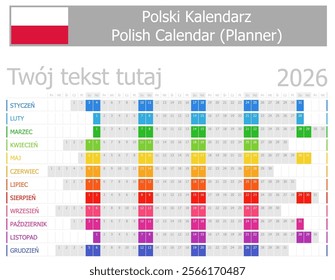 2026 Polish Planner Calendar with Vertical Months on white background