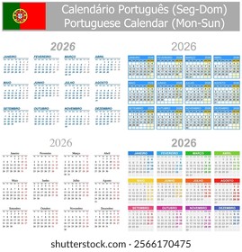 2026 Portuguese Mix Calendar Mon-Sun on white background