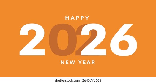 2026 poster, orange New Year number, greeting card design