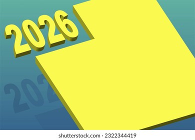 2026 presentation template. Yellow empty space on blue green gradient background. Flat design.