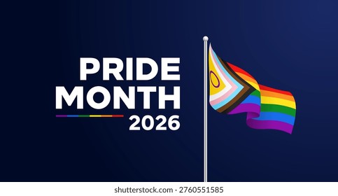 2026 Pride Month banner, progress pride flag background
