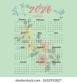 2026 calendário imprimível ano novo